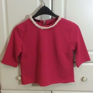 Zara hot pink pear collar crop top